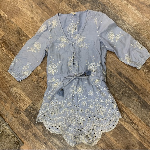 Spell Pants - Spell Blue & White Eyelet Romper